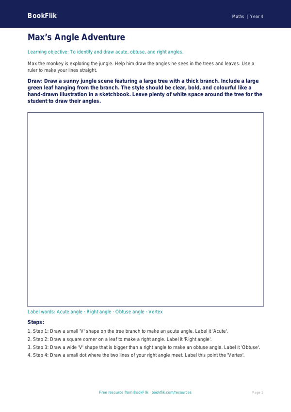 Free Angles Drawing Sheet | Year 4 Supported | BookFlik worksheet preview — Maths Angles