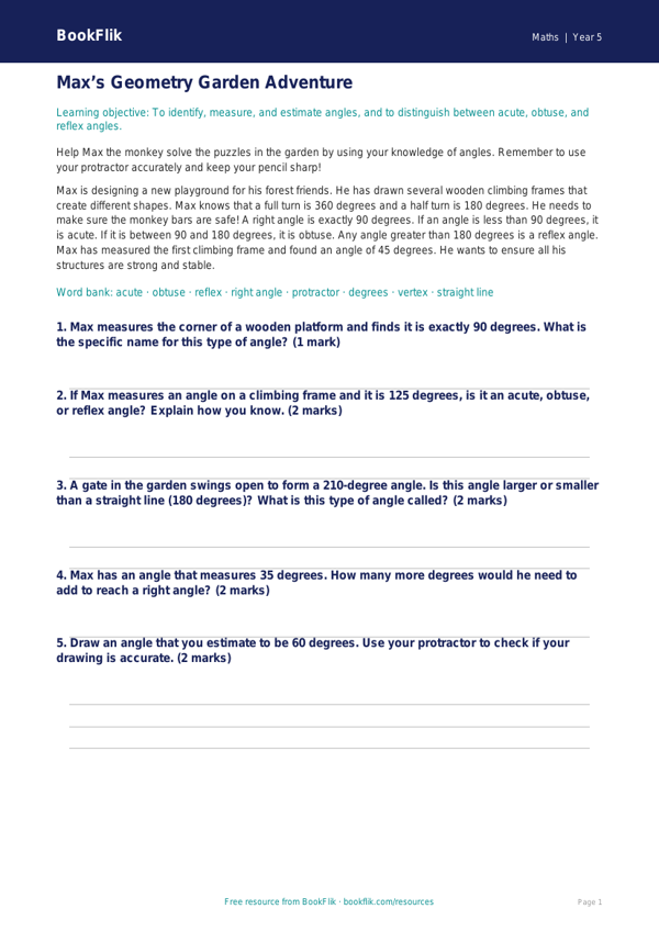 Free Angles Track Sheet | Year 5 Core | BookFlik worksheet preview โ Maths Angles