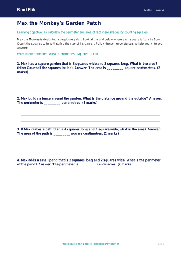 Free Area And Perimeter Activity Sheet | Year 4 Supported | BookFlik worksheet preview — Maths Area And Perimeter