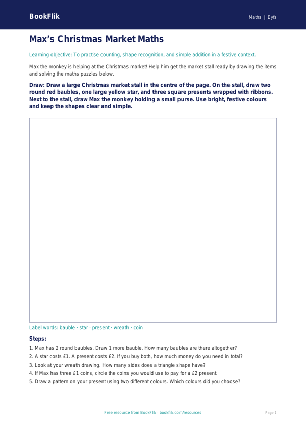 Free Christmas Maths Drawing Sheet | EYFS Core | BookFlik worksheet preview — Maths Christmas Maths