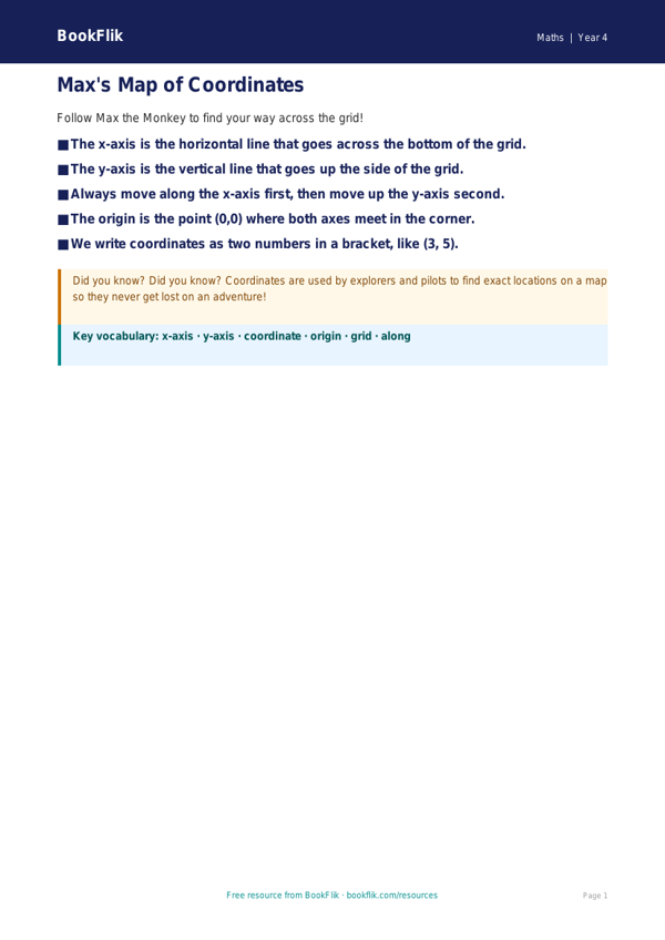 Free Coordinates Poster | Year 4 Supported | BookFlik worksheet preview — Maths Coordinates