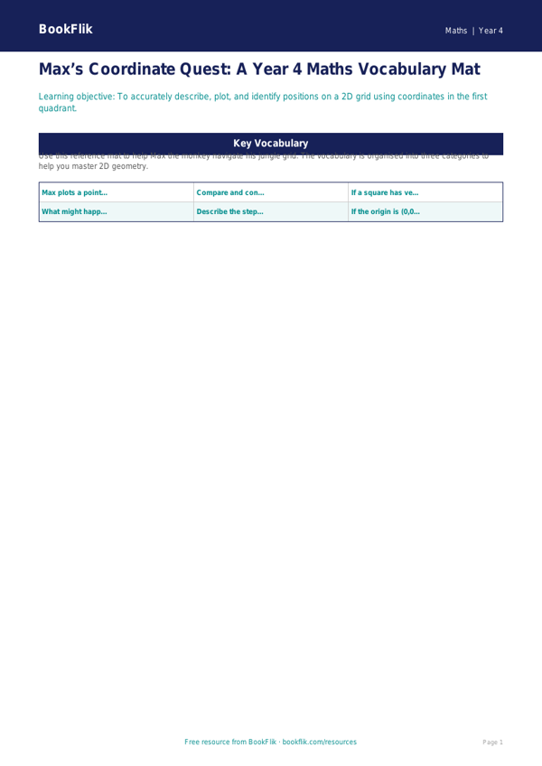 Free Coordinates Word Mat | Year 4 Greater Depth | BookFlik worksheet preview — Maths Coordinates