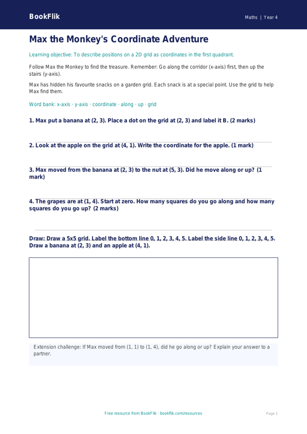 Free Coordinates Worksheet | Year 4 Supported | BookFlik worksheet preview — Maths Coordinates
