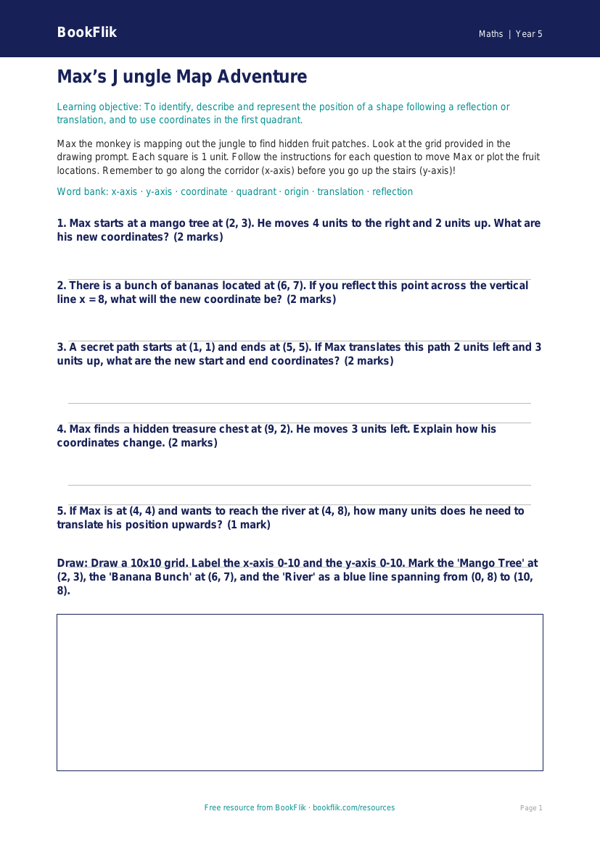 Free Coordinates Activity Sheet | Year 5 Core | BookFlik worksheet preview — Maths Coordinates