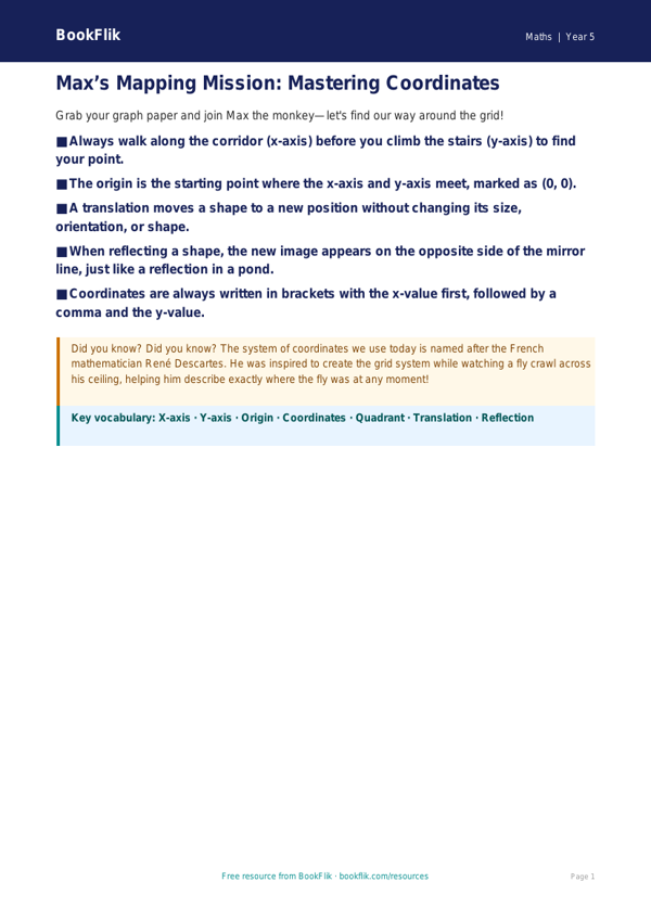 Free Coordinates Poster | Year 5 Core | BookFlik worksheet preview — Maths Coordinates