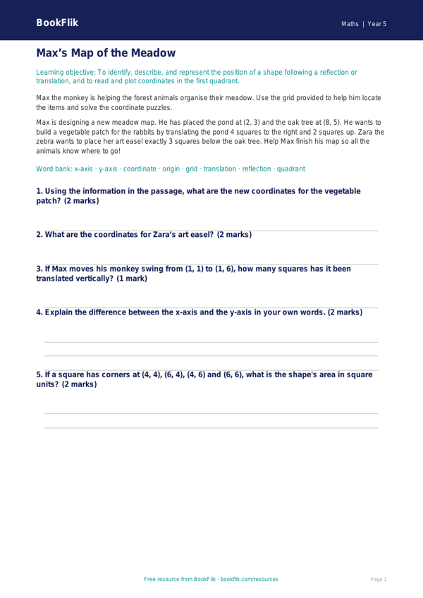 Free Coordinates Track Sheet | Year 5 Core | BookFlik worksheet preview — Maths Coordinates