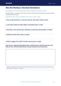 Free Decimals Worksheet | Year 4 Supported | BookFlik