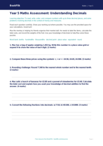 Free Decimals Assessment | Year 5 Core | BookFlik