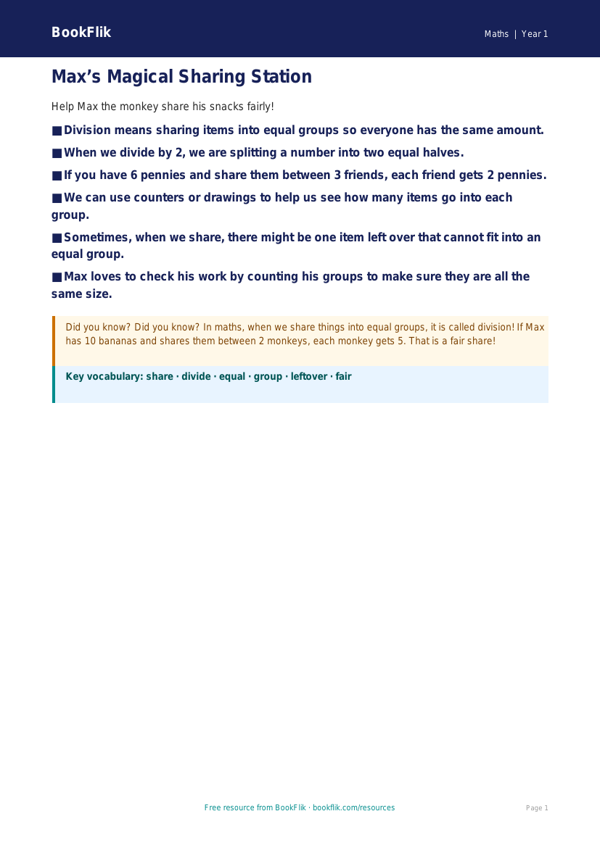 Free Division Poster | Year 1 Core | BookFlik worksheet preview — Maths Division
