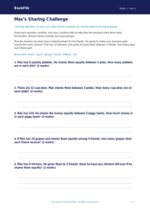Free Division Worksheet | Year 1 Core | BookFlik