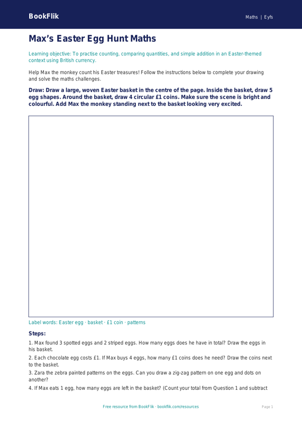 Free Easter Maths Drawing Sheet | EYFS Core | BookFlik worksheet preview — Maths Easter Maths