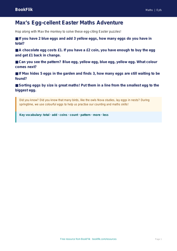 Free Easter Maths Poster | EYFS Core | BookFlik worksheet preview — Maths Easter Maths