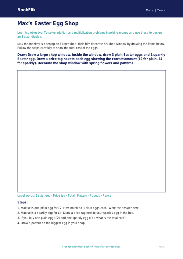 Free Easter Maths Drawing Sheet | Year 4 Supported | BookFlik worksheet preview — Maths Easter Maths