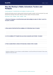 Free Factors And Multiples Template | Year 4 Supported | BookFlik