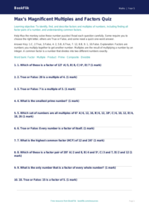 Free Factors And Multiples Quiz | Year 5 Core | BookFlik