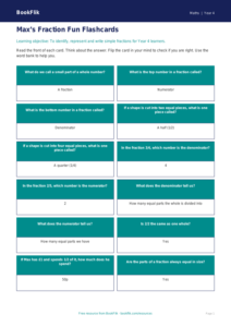 Free Fractions Flashcards | Year 4 Supported | BookFlik