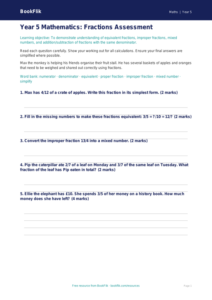 Free Fractions Assessment | Year 5 Core | BookFlik