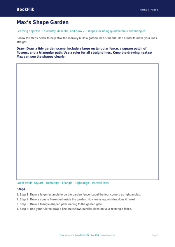 Free Geometry Drawing Sheet | Year 4 Supported | BookFlik worksheet preview — Maths Geometry
