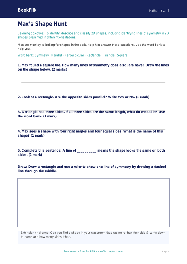 Free Geometry Worksheet | Year 4 Supported | BookFlik worksheet preview — Maths Geometry