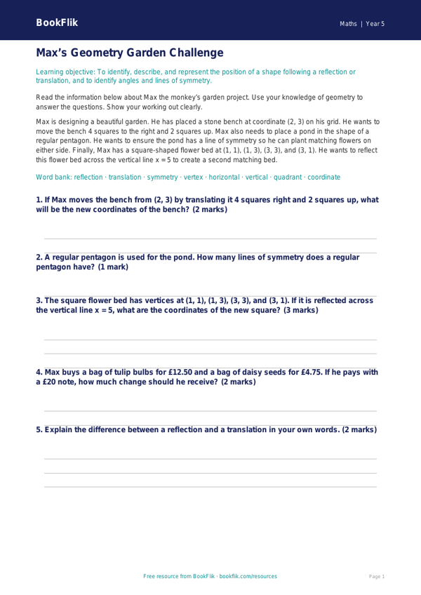 Free Geometry Track Sheet | Year 5 Core | BookFlik worksheet preview — Maths Geometry