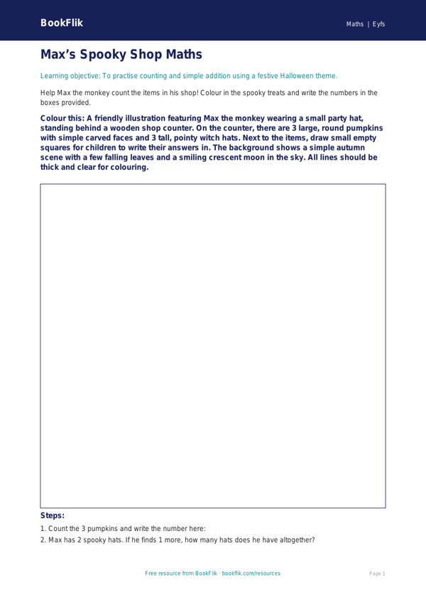 Free Halloween Maths Colouring Page | EYFS Core | BookFlik worksheet preview — Maths Halloween Maths