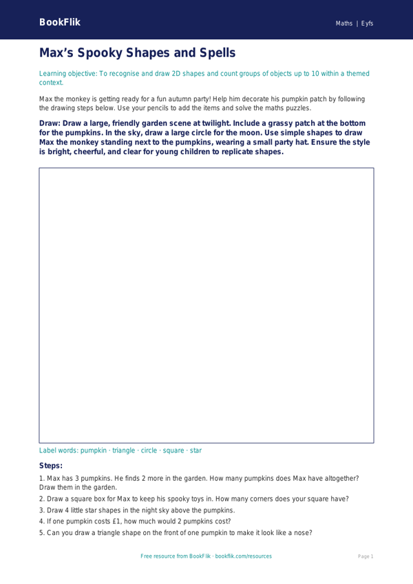 Free Halloween Maths Drawing Sheet | EYFS Core | BookFlik worksheet preview — Maths Halloween Maths