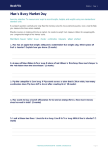 Free Measurement Worksheet | Year 1 Core | BookFlik