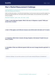 Free Measurement Template | Year 4 Supported | BookFlik