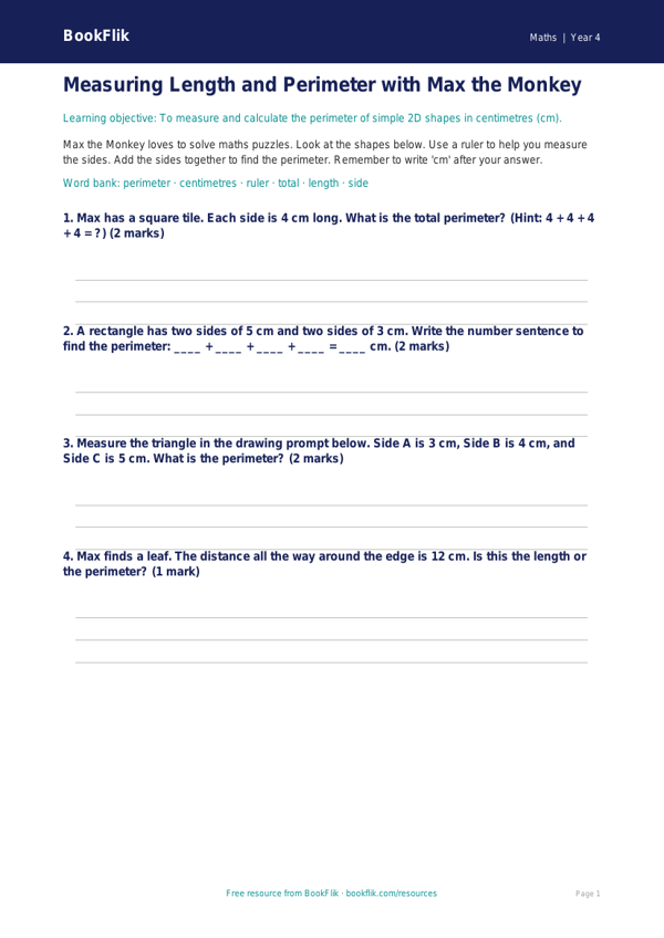 Free Measurement Worksheet | Year 4 Supported | BookFlik worksheet preview — Maths Measurement