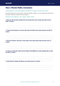 Free Mental Maths Worksheet | Year 4 Supported | BookFlik