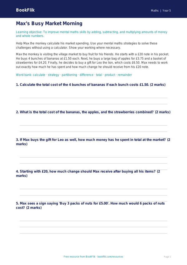Free Mental Maths Track Sheet | Year 5 Core | BookFlik worksheet preview — Maths Mental Maths