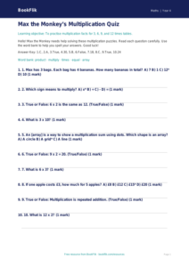 Free Multiplication Quiz | Year 4 Supported | BookFlik