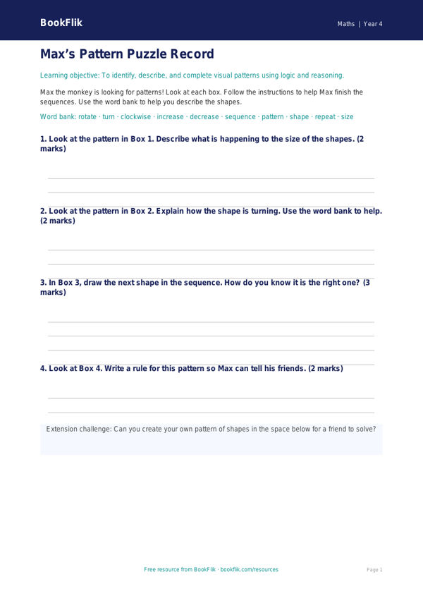 Free Non-Verbal Reasoning Worksheet | Year 4 Practice | BookFlik worksheet preview — Maths Non Verbal Reasoning