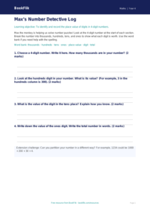 Free Place Value Template | Year 4 Supported | BookFlik