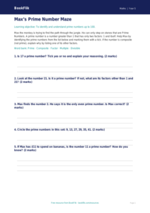Free Prime Numbers Activity Sheet | Year 5 Core | BookFlik