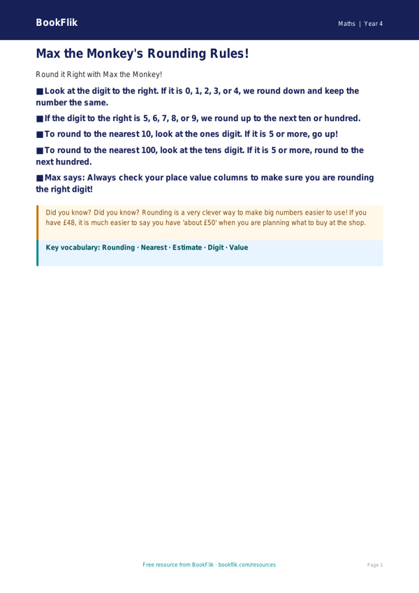Free Rounding Poster | Year 4 Supported | BookFlik worksheet preview — Maths Rounding