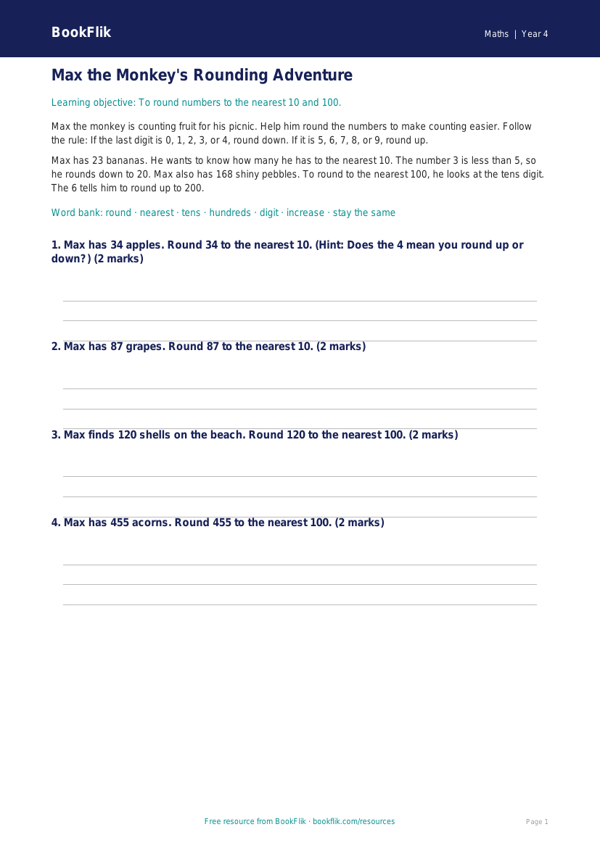 Free Rounding Track Sheet | Year 4 Supported | BookFlik worksheet preview — Maths Rounding