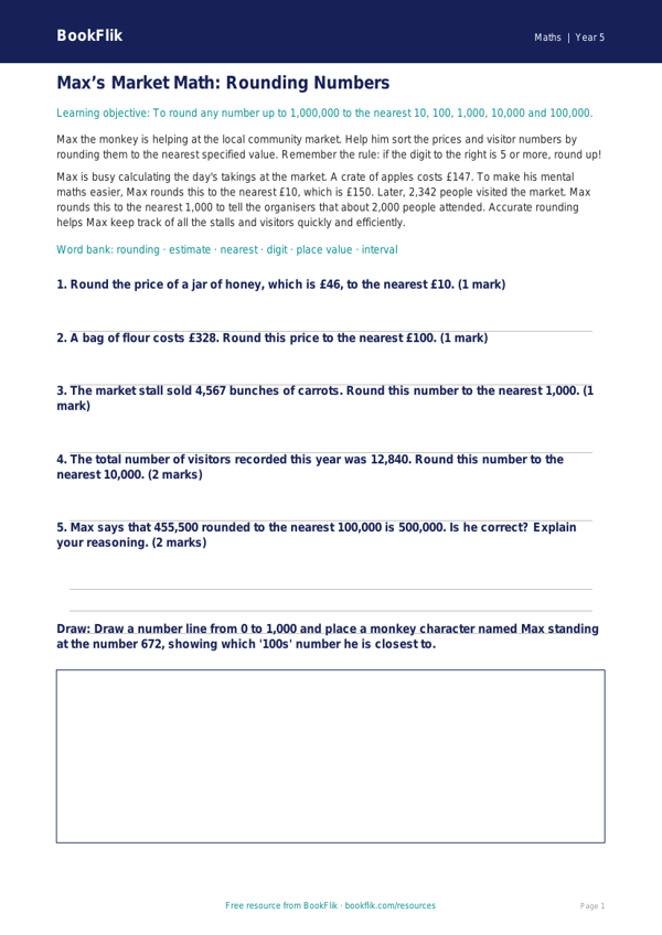 Free Rounding Track Sheet | Year 5 Core | BookFlik worksheet preview — Maths Rounding