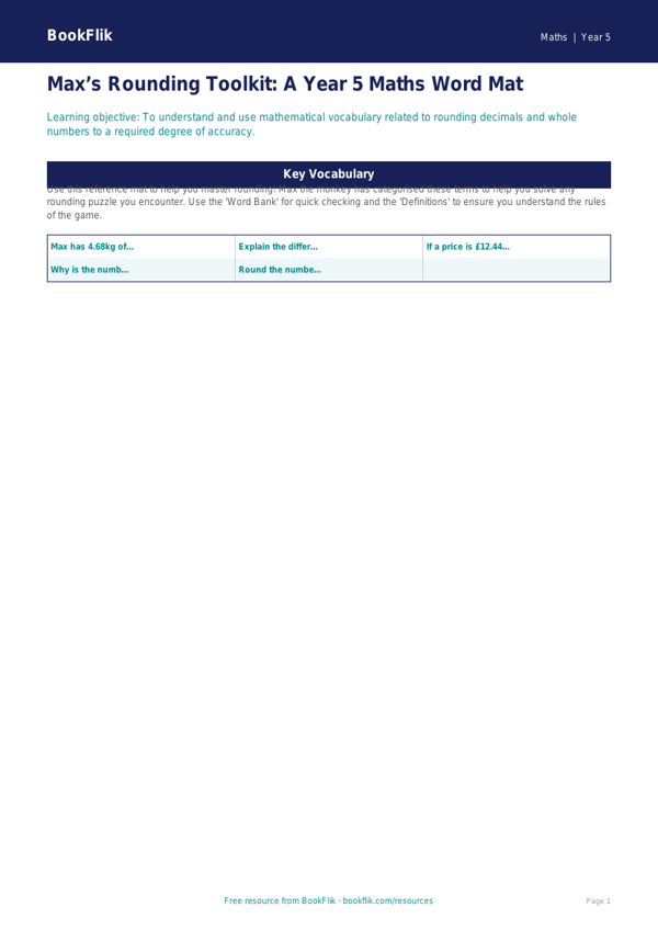 Free Rounding Word Mat | Year 5 Core | BookFlik worksheet preview — Maths Rounding