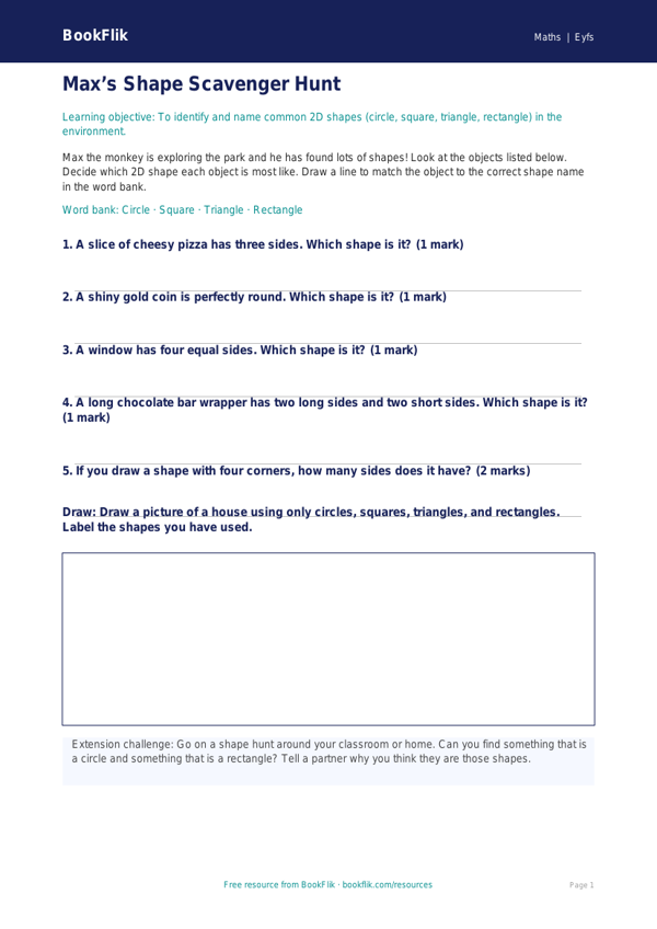 Free Shape Activity Sheet | EYFS Core | BookFlik worksheet preview — Maths Shape
