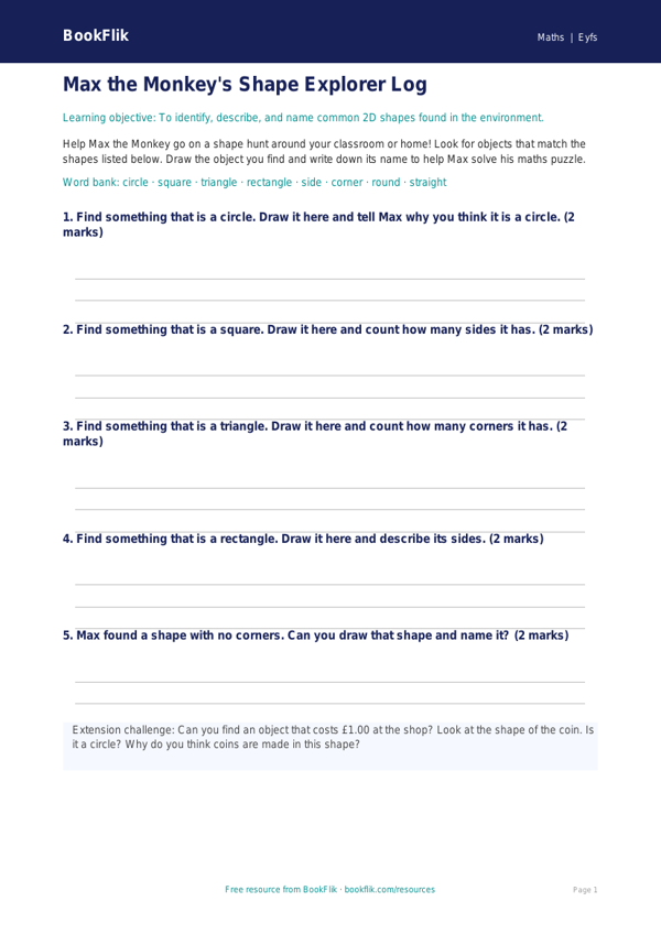 Free Shape Template | EYFS Core | BookFlik worksheet preview — Maths Shape
