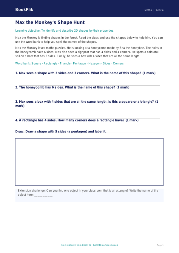 Free Shape Track Sheet | Year 4 Supported | BookFlik worksheet preview — Maths Shape
