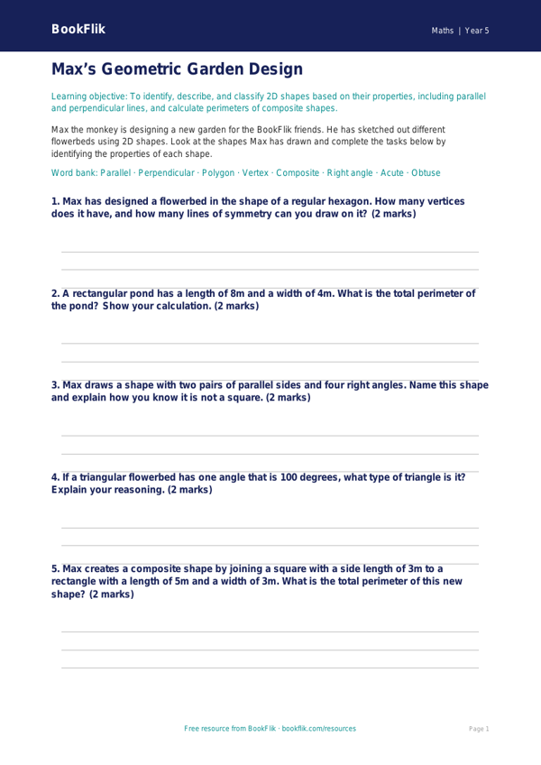 Free Shape Activity Sheet | Year 5 Core | BookFlik worksheet preview — Maths Shape