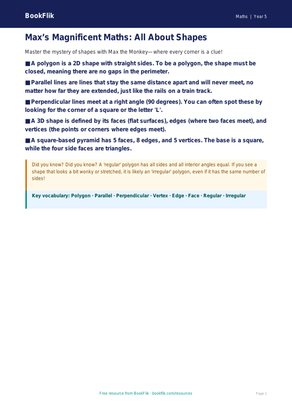 Free Shape Poster | Year 5 Core | BookFlik worksheet preview — Maths Shape