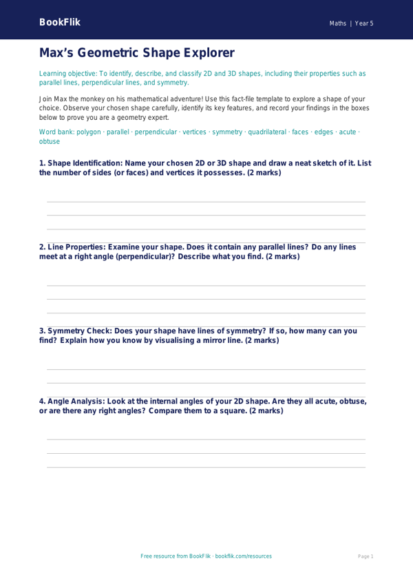 Free Shape Template | Year 5 Core | BookFlik worksheet preview — Maths Shape