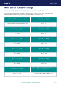 Free Square Numbers Flashcards | Year 5 Core | BookFlik