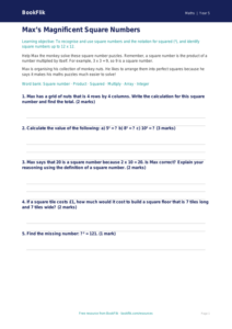 Free Square Numbers Worksheet | Year 5 Core | BookFlik