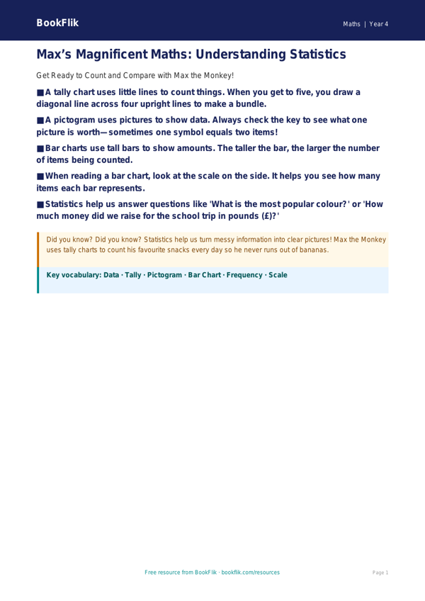 Free Statistics Poster | Year 4 Supported | BookFlik worksheet preview — Maths Statistics