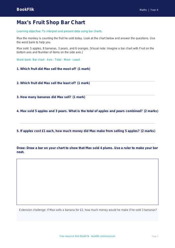 Free Statistics Worksheet | Year 4 Supported | BookFlik worksheet preview — Maths Statistics