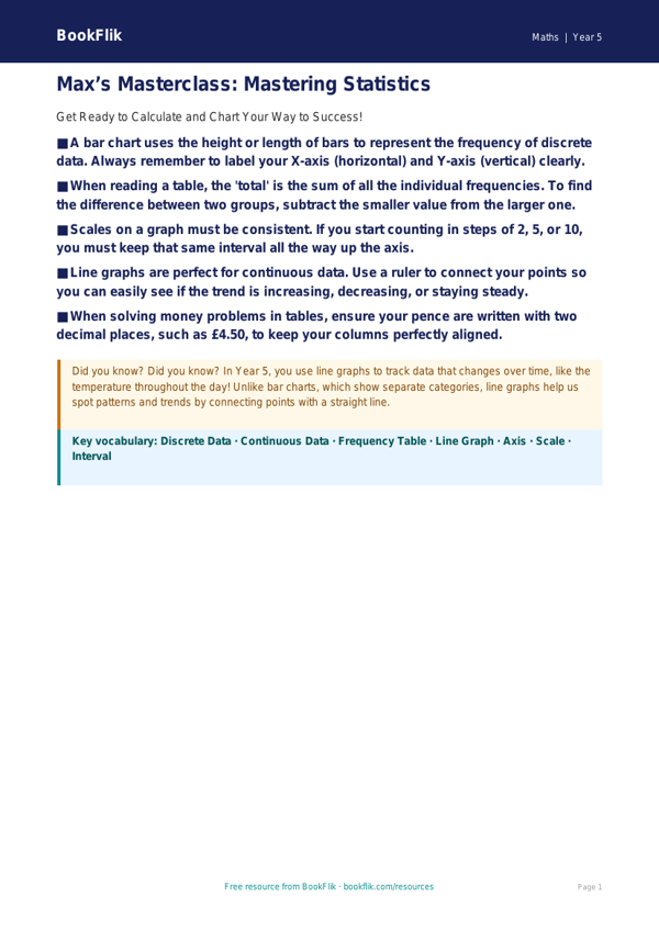 Free Statistics Poster | Year 5 Core | BookFlik worksheet preview — Maths Statistics